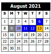 District School Academic Calendar for Moss Bluff Middle School for August 2021