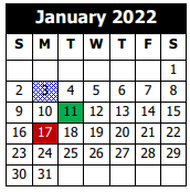 District School Academic Calendar for J. I. Watson Middle School for January 2022