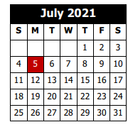 District School Academic Calendar for Gillis Elementary School for July 2021