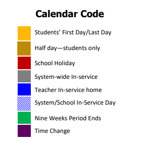 District School Academic Calendar Legend for John F. Kennedy Elementary School