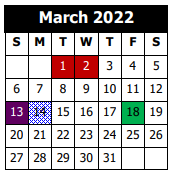 District School Academic Calendar for Calcasieu Career Center for March 2022