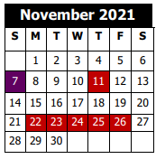 District School Academic Calendar for T. H. Watkins Elementary School for November 2021