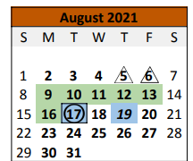 District School Academic Calendar for Caldwell Elementary for August 2021
