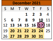 District School Academic Calendar for Burleson Co Instructional Discipli for December 2021
