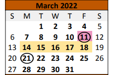 District School Academic Calendar for Burleson Co Instructional Discipli for March 2022