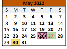 District School Academic Calendar for Caldwell Intermediate for May 2022