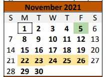 District School Academic Calendar for Caldwell Middle for November 2021
