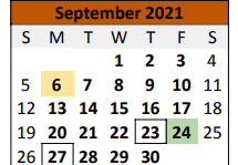 District School Academic Calendar for Caldwell Intermediate for September 2021