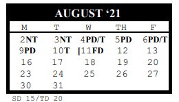 District School Academic Calendar for Travis Middle for August 2021