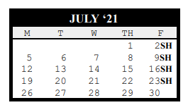 District School Academic Calendar for Harrison/jefferson/madison Complex for July 2021