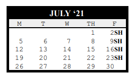 District School Academic Calendar for J J A E P for July 2021