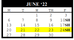 District School Academic Calendar for Port O Connor Elementary for June 2022