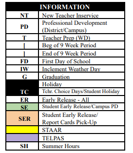 District School Academic Calendar Legend for J J A E P