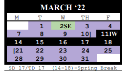 District School Academic Calendar for Jackson/roosevelt Complex for March 2022