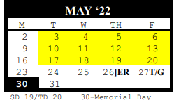 District School Academic Calendar for Calhoun H S for May 2022