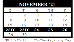 District School Academic Calendar for Calhoun H S for November 2021