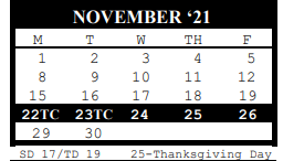 District School Academic Calendar for Harrison/jefferson/madison Complex for November 2021