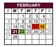 District School Academic Calendar for Callisburg High School for February 2022