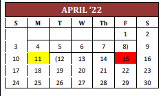 District School Academic Calendar for Ben Milam Elementary School for April 2022