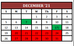 District School Academic Calendar for Cameron Yoe High School for December 2021