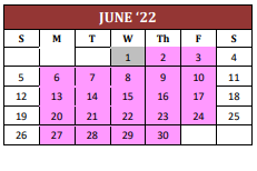 District School Academic Calendar for Ben Milam Elementary School for June 2022