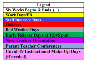 District School Academic Calendar Legend for Cameron Junior High School