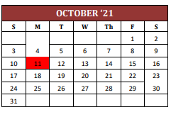 District School Academic Calendar for Ben Milam Elementary School for October 2021