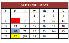 District School Academic Calendar for Cameron Elementary School for September 2021