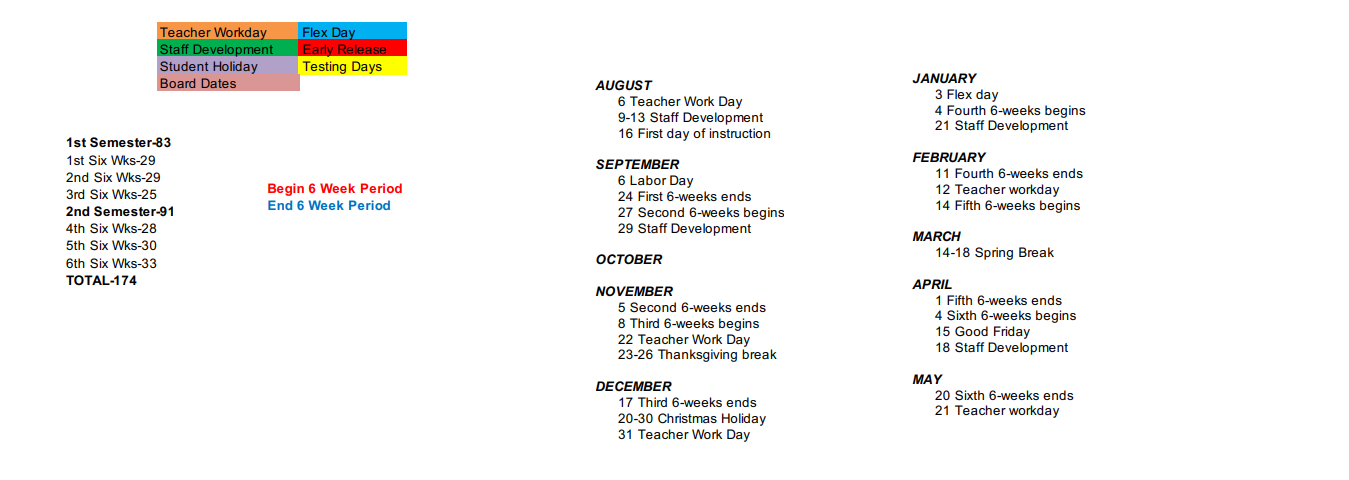 District School Academic Calendar Key for Canadian El