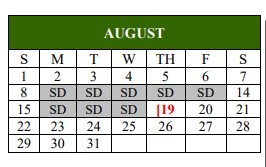 District School Academic Calendar for Van Zandt-rains Co-op for August 2021