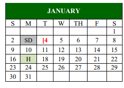 District School Academic Calendar for Van Zandt-rains Co-op for January 2022