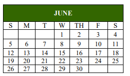 District School Academic Calendar for Van Zandt-rains Co-op for June 2022