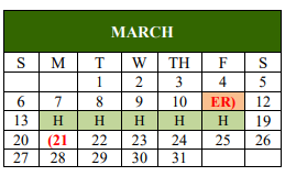 District School Academic Calendar for Van Zandt-rains Co-op for March 2022