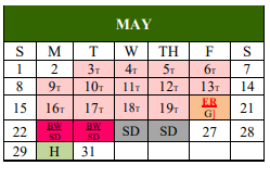 District School Academic Calendar for Van Zandt-rains Co-op for May 2022