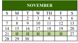 District School Academic Calendar for Van Zandt-rains Co-op for November 2021
