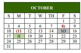 District School Academic Calendar for Van Zandt-rains Co-op for October 2021