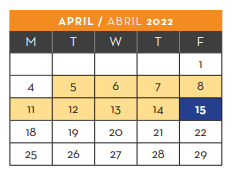 District School Academic Calendar for New Elementary School #1 for April 2022