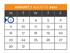 District School Academic Calendar for Bill Childress Elementary for August 2021