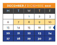 District School Academic Calendar for New Elementary School #1 for December 2021