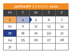District School Academic Calendar for New Elementary School #1 for January 2022