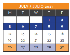 District School Academic Calendar for Jose H Damian El for July 2021