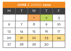 District School Academic Calendar for Jose J Alderete Middle for June 2022