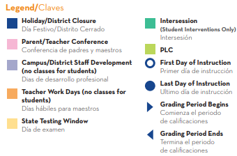 District School Academic Calendar Legend for New Elementary School #1