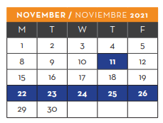 District School Academic Calendar for New Elementary School #1 for November 2021