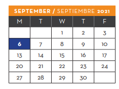 District School Academic Calendar for New Elementary School #1 for September 2021