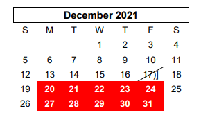District School Academic Calendar for Westover Park Jr High for December 2021