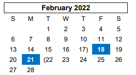 District School Academic Calendar for Randall High School for February 2022