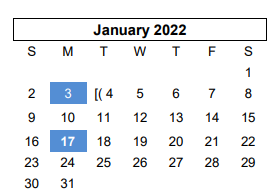 District School Academic Calendar for Canyon H S for January 2022