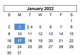 District School Academic Calendar for Arden Road Elementary for January 2022