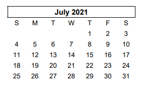 District School Academic Calendar for Westover Park Jr High for July 2021